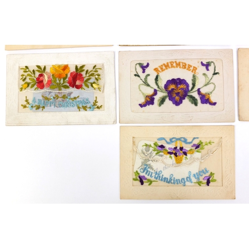 206 - Group of ten Military interest silk embroidered sweetheart postcards including French and Birthday e... 