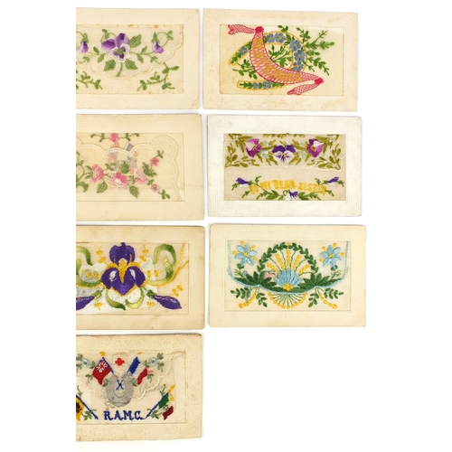 202 - Group of ten Military interest silk embroidered sweetheart postcards including Forget me Not, To My ... 