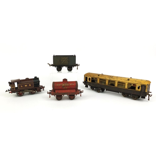 2345 - Group of Hornby O gauge tinplate railway including locomotive LMS 2115 and a Shell tender, the large... 