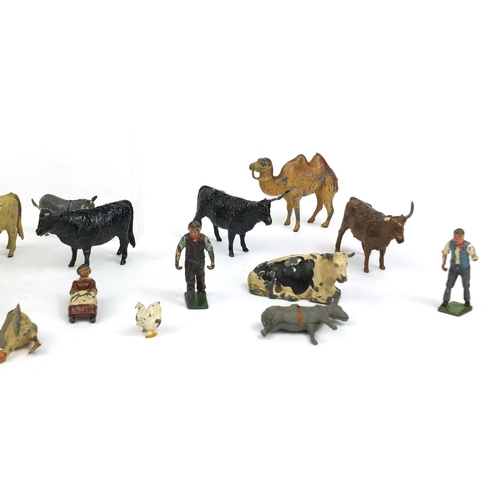 2346 - Group of Britain's led farm animals including farmers, the largest 6cm high