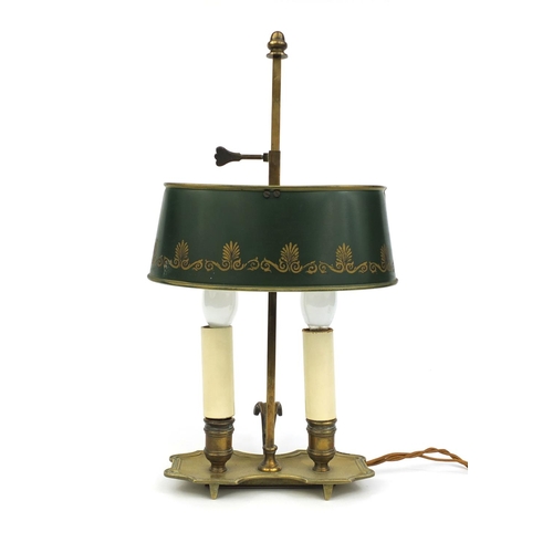 2249 - Boulette brass twin candle table lamp with height adjustable shade 43cm high