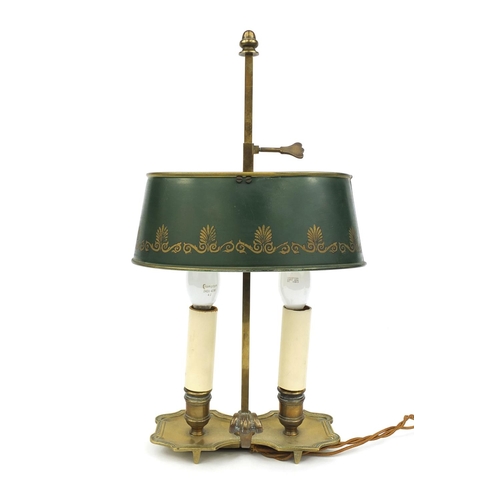 2249 - Boulette brass twin candle table lamp with height adjustable shade 43cm high