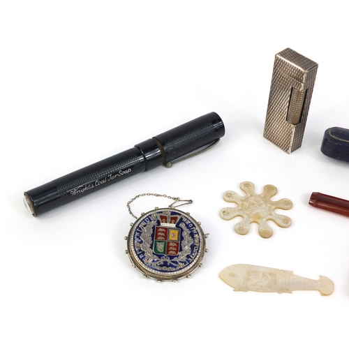 44 - Group of miscellaneous objects comprising a Dunhill lighter with engine turned decoration, Victorian... 