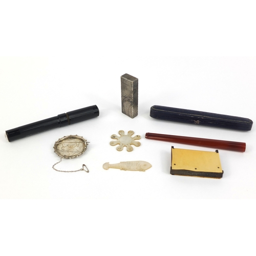 44 - Group of miscellaneous objects comprising a Dunhill lighter with engine turned decoration, Victorian... 