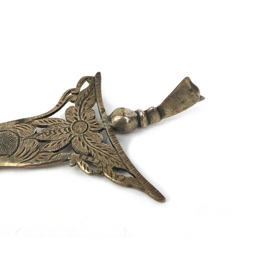 516 - Miniature Middle Eastern silver Kris with pierced floral decoration, impressed marks, 17.5cm long