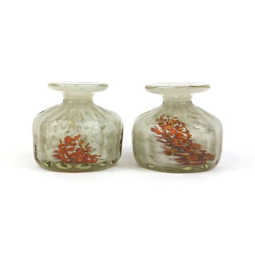 2104 - Pair Mdina mottled glass squat vases, each 7cm high