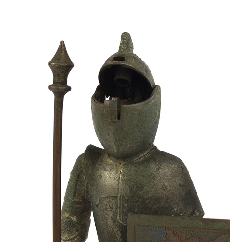 2206 - Spelter knight table lighter, 21cm high