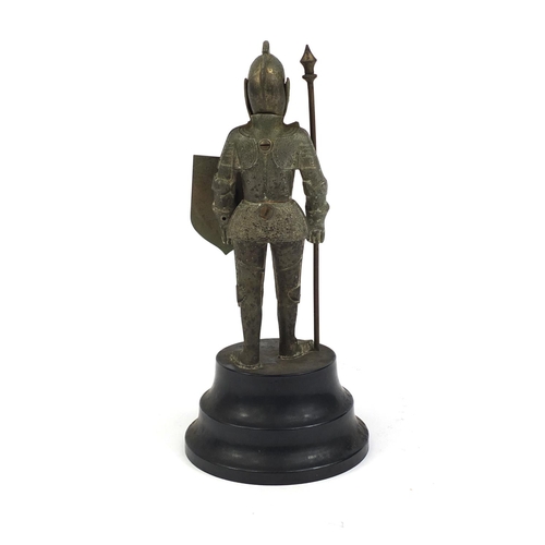 2206 - Spelter knight table lighter, 21cm high