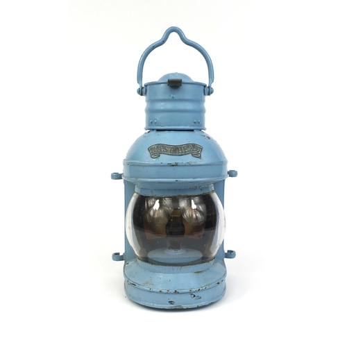 2171 - Vintage mast head painted metal and glass ships lantern, 40cm high excluding the handle