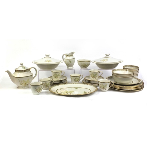 2164 - Royal Doulton White Nile pattern six place tea/dinner service, including a tepot and two lidded ture... 