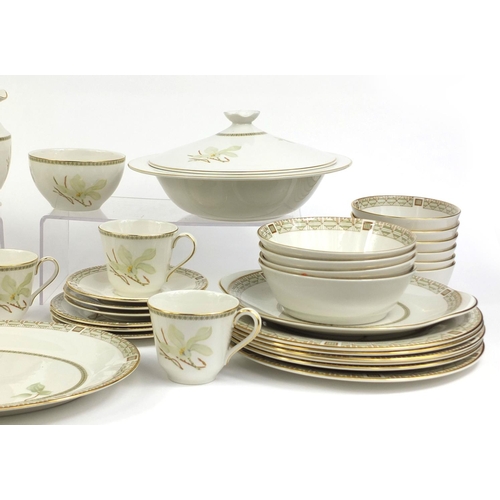 2164 - Royal Doulton White Nile pattern six place tea/dinner service, including a tepot and two lidded ture... 