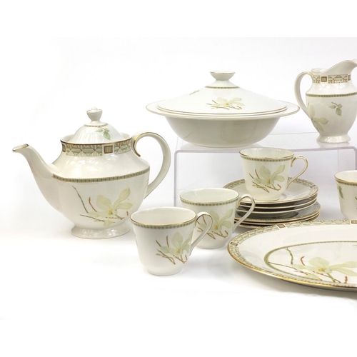 2164 - Royal Doulton White Nile pattern six place tea/dinner service, including a tepot and two lidded ture... 