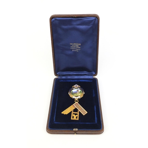 234 - Masonic 15ct gold and enamel Ruislip Lodge jewel, No.4301 awarded to W Bro Reginald Arthur Howes in ... 