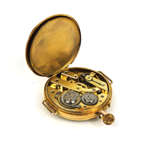 884 - 9ct gold ladies pocket watch with floral chased decoration, 3.5cm in diameter, approximate weight 31... 