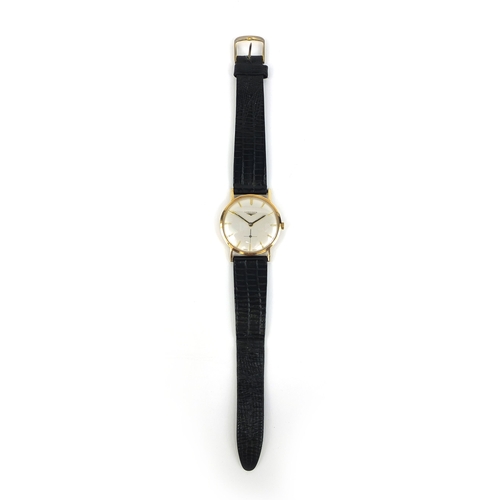 861 - Boxed 9ct gold gentleman's Longines wristwatch, 3.2cm in diameter excluding the crown