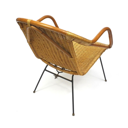 76 - Cane and rattan tub chair with metal legs