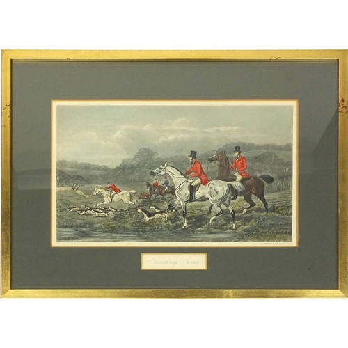 207 - Set of four C.R. Stock coloured engravings of huntsmen on horseback, each 35cm x 21cm excluding the ... 