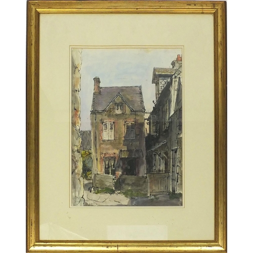 85A - Watercolour view of an old town house, pencil signed John Pearce, 40cm x 29cm excluding the mount an... 