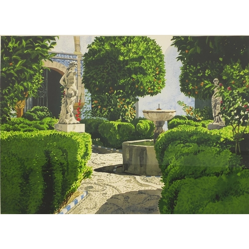 115 - Pair of Llana Richardson pencil signed limited edition coloured prints, of continental courtyards, t... 