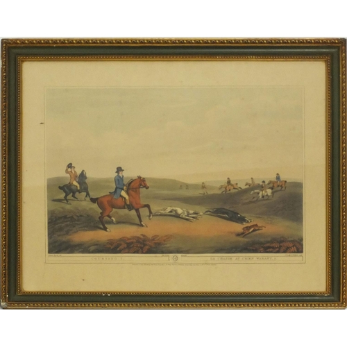 116 - Two pairs of coloured engravings of fox hunting scenes, the larger 53cm x 42cm excluding the frame