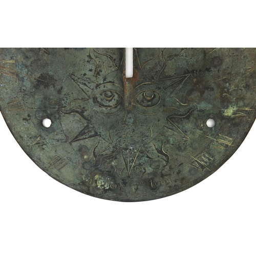 32 - ** DESCRIPTION AMENDED 3/3 ** 18th century bronze sundial plate 'Swift Runs Ye Tyme' dated 1705, 25.... 