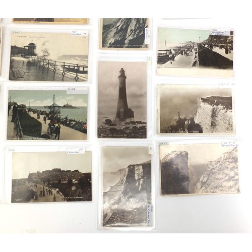 196 - Collection of mostly Eastbourne related postcards including Pevensey Castle, Grand Parade, Beachy He... 