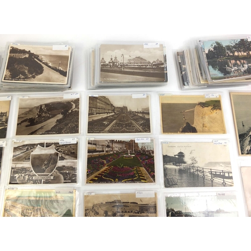 196 - Collection of mostly Eastbourne related postcards including Pevensey Castle, Grand Parade, Beachy He... 