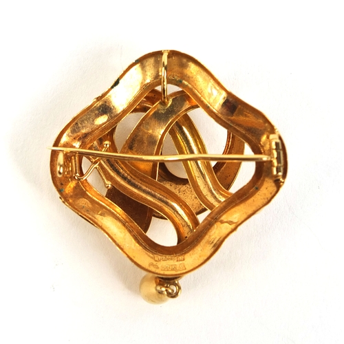 823 - 18ct gold brooch with engraved decoration, G D & Co makers mark, 4.2cm long, approximate weight 4.7g