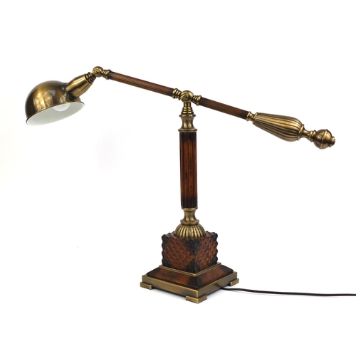 2151 - Brushed metal and wood effect adjustable desk lamp, approximately 55cm high