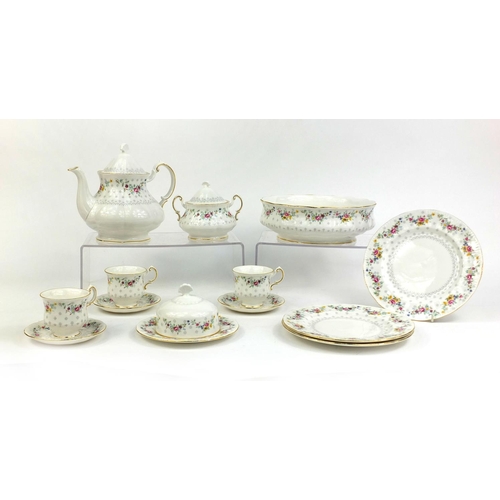 2257 - Group of Paragon Spring Garland teaware, comprising a teapot, three trio's, lidded sugar and a fruit... 