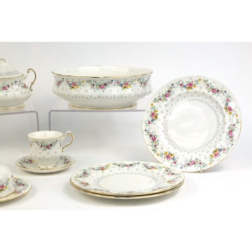 2257 - Group of Paragon Spring Garland teaware, comprising a teapot, three trio's, lidded sugar and a fruit... 