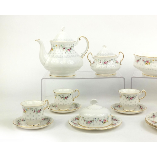 2257 - Group of Paragon Spring Garland teaware, comprising a teapot, three trio's, lidded sugar and a fruit... 