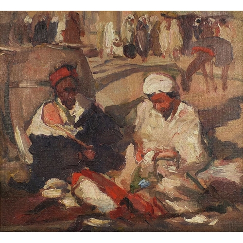 886 - Attributed to John Duncan Ferguson - Oil onto canvas, Arabs in the Market Square, titled and inscrib... 