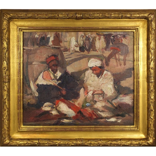 886 - Attributed to John Duncan Ferguson - Oil onto canvas, Arabs in the Market Square, titled and inscrib... 