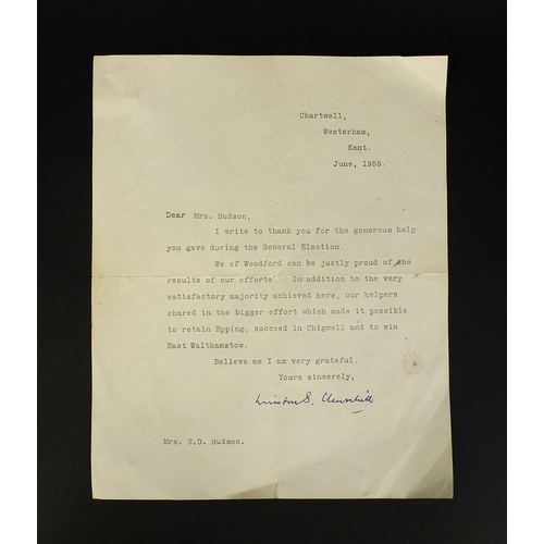 145 - Political interest personal letter from Winston Churchill, signed in ink, addressed to Mrs Hudson wr... 