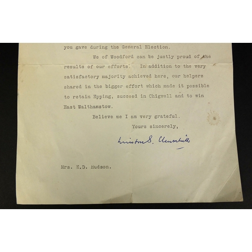 145 - Political interest personal letter from Winston Churchill, signed in ink, addressed to Mrs Hudson wr... 