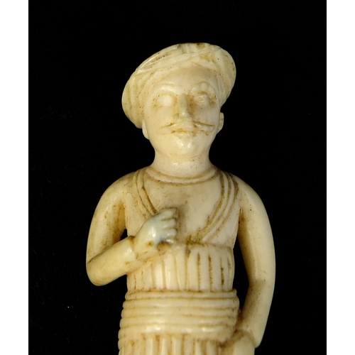 527 - Group of Indian ivory including a painted figure of a robed gentleman, rectangular box with slide li... 