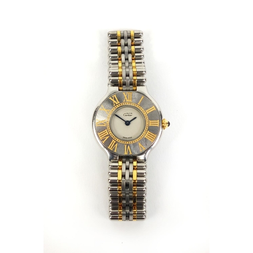 860 - Ladies Must De Carte wristwatch with cabochon and sapphire crown, 2.7cm in diameter excluding the cr... 