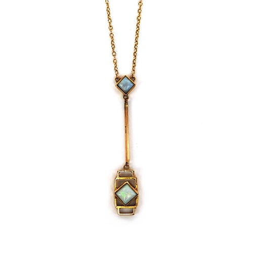 794 - Art Nouveau 9ct gold opal pendant necklace, 46cm long, approximate weight 2.0g