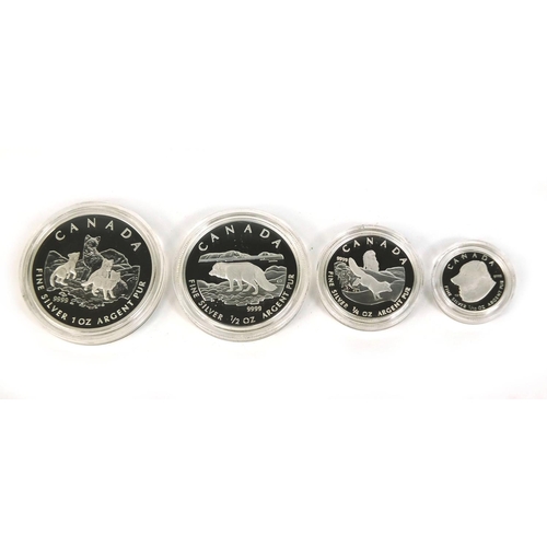 2417 - Boxed Canadian Artic Fox silver proof four coin set, comprising a one ounce, half ounce, quarter oun... 