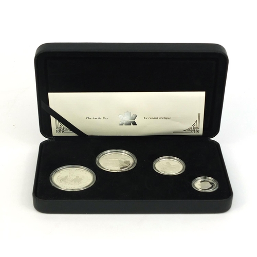 2417 - Boxed Canadian Artic Fox silver proof four coin set, comprising a one ounce, half ounce, quarter oun... 