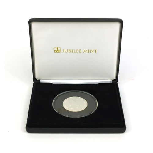 2406 - Boxed silver proof piedfort five pound coin commemorating Queen Elizabeth II being the longest-Reign... 