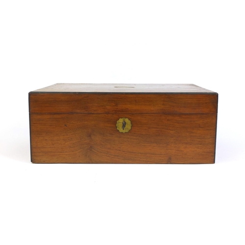 2215 - Large Victorian mahogany box with hinged lid and lift out interior, 15.5cm high x 40cm wide x 27.5cm... 