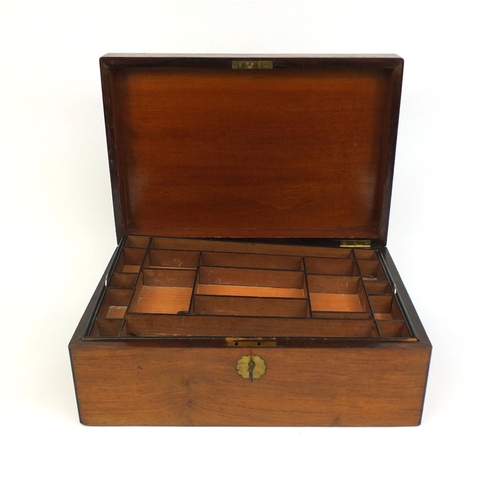 2215 - Large Victorian mahogany box with hinged lid and lift out interior, 15.5cm high x 40cm wide x 27.5cm... 