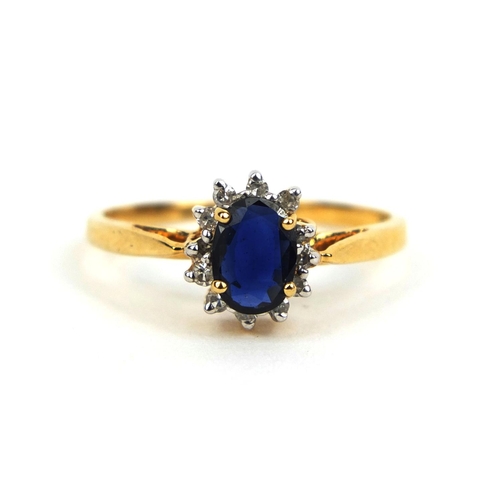 2629 - 18ct gold sapphire and diamond ring set with a central sapphire and twelve diamonds, size Q, approxi... 