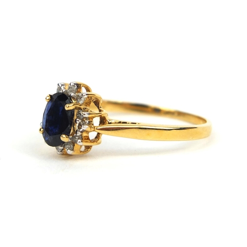 2629 - 18ct gold sapphire and diamond ring set with a central sapphire and twelve diamonds, size Q, approxi... 