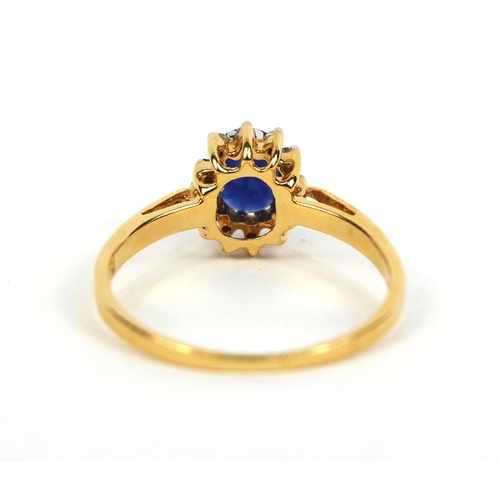 2629 - 18ct gold sapphire and diamond ring set with a central sapphire and twelve diamonds, size Q, approxi... 