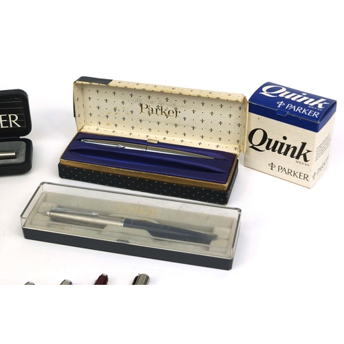 74 - Collection of Parker fountain pens and propelling pencils including boxed examples and models Fronti... 