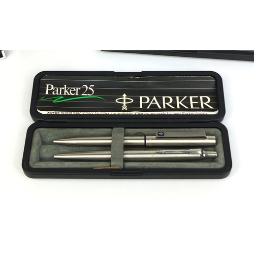 74 - Collection of Parker fountain pens and propelling pencils including boxed examples and models Fronti... 