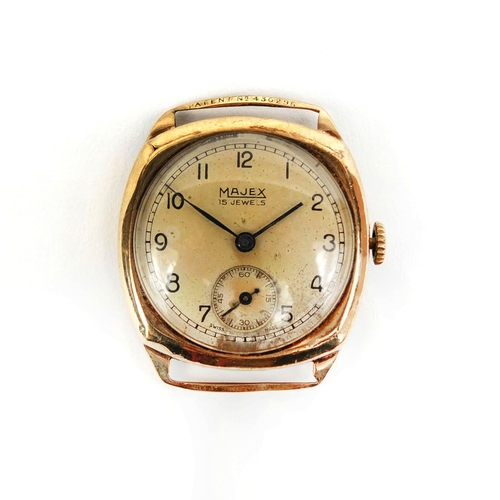 866 - 9ct gold Majex gentleman's wristwatch, 3cm square excluding the crown, approximate weight 15.8g